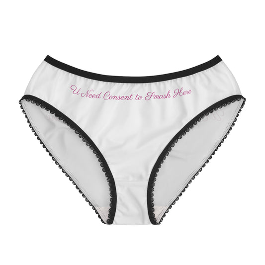 Trendy Women's Briefs with Consent Message, Fun Lingerie Gift for Celebrations, Cute Underwear for Her, Cheeky Panties, Statement Loungewear